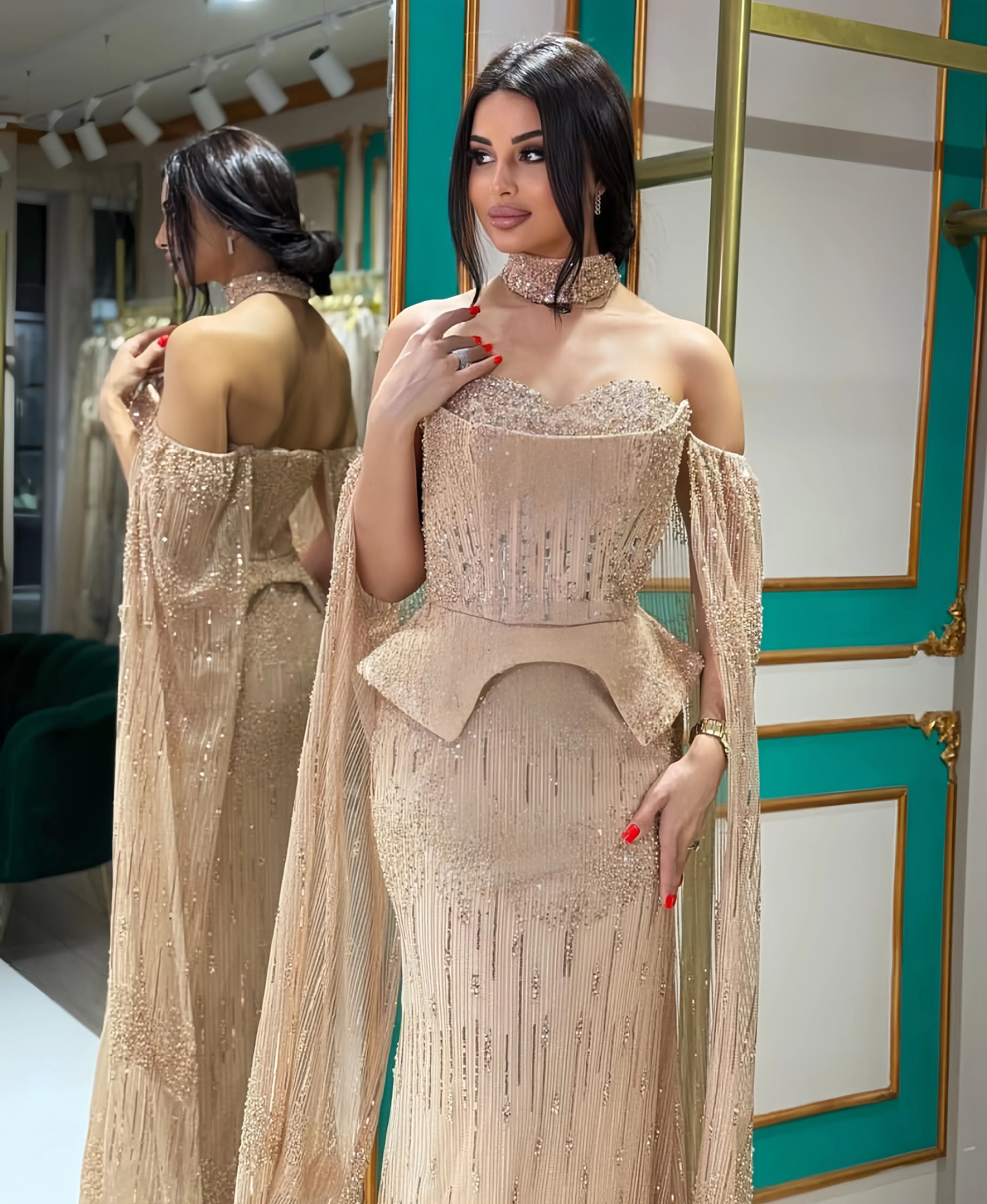 Customized strapless sleeveless shawl A-LINE Beaded luxury evening dresses dresses for special occasions Dresses gala