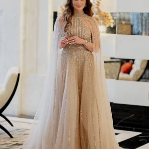 Customized High-neck sleeveless shawl A-LINE beaded luxury evening dresses dresses for special occasions Dresses gala